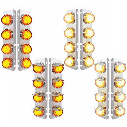 Stainless Steel Front Air Cleaner Bracket With 8 X 9 LED Watermelon GloLight For Peterbilt Bezel or Visor - Amber LEDs (Amber or Clear Lens)