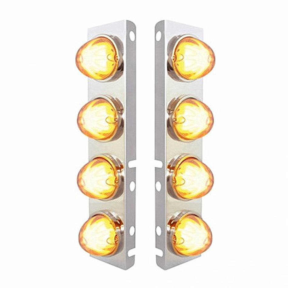 Stainless Steel Front Air Cleaner Bracket With 8 X 9 LED Watermelon GloLight For Peterbilt Bezel or Visor - Amber LEDs (Amber or Clear Lens)