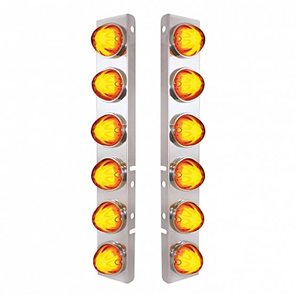 Stainless Steel Air Cleaner Bracket w 12 X 9 LED Bezel or Visor Dual Function Watermelon GloLight for Peterbilt - Amber LEDs (Amber or Clear Lens)