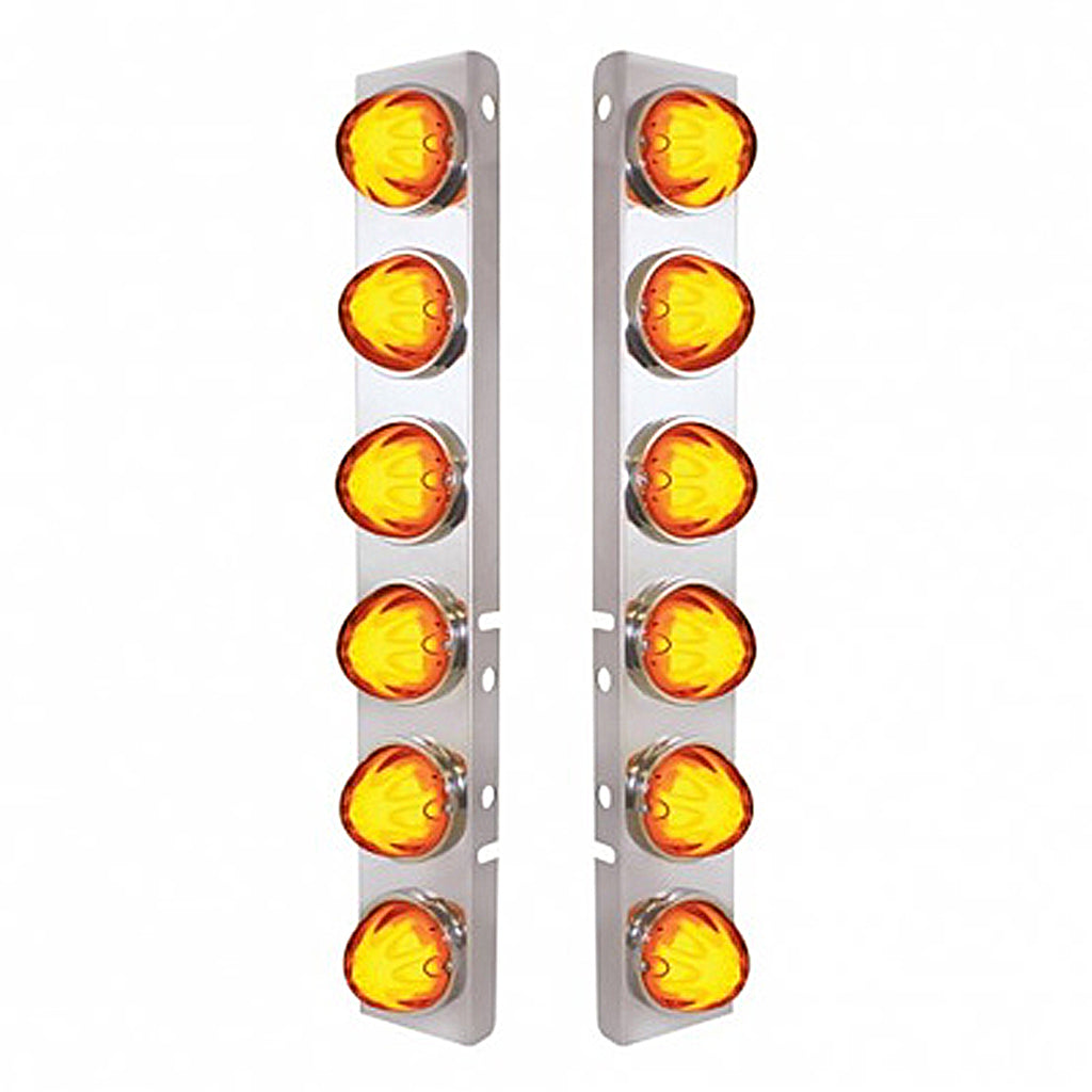 Stainless Steel Air Cleaner Bracket w 12 X 9 LED Bezel or Visor Dual Function Watermelon GloLight for Peterbilt - Amber LEDs (Amber or Clear Lens)