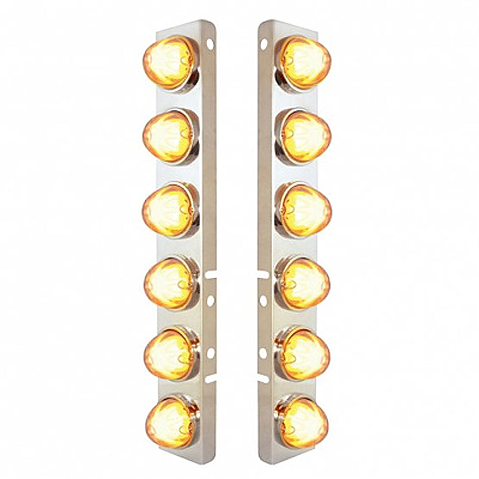 Stainless Steel Air Cleaner Bracket w 12 X 9 LED Bezel or Visor Dual Function Watermelon GloLight for Peterbilt - Amber LEDs (Amber or Clear Lens)