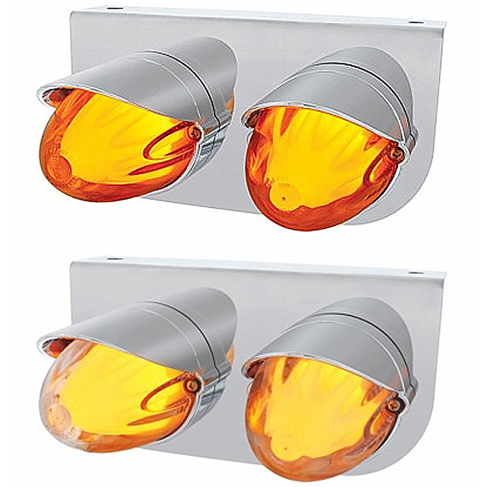 Stainless Steel Bracket With Two 9 LED Dual Function GloLight Watermelon Grakon 1000 Lights & Visors - Amber LEDs (Amber or Clear Lens)