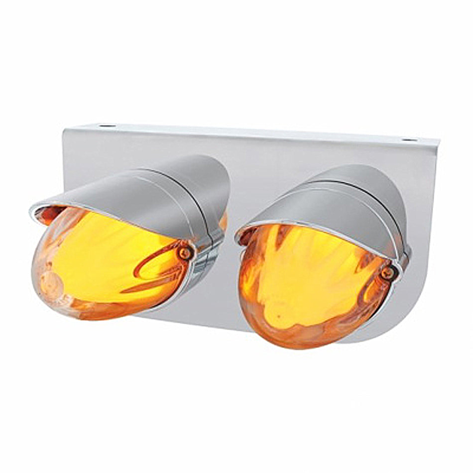 Stainless Steel Bracket With Two 9 LED Dual Function GloLight Watermelon Grakon 1000 Lights & Visors - Amber LEDs (Amber or Clear Lens)