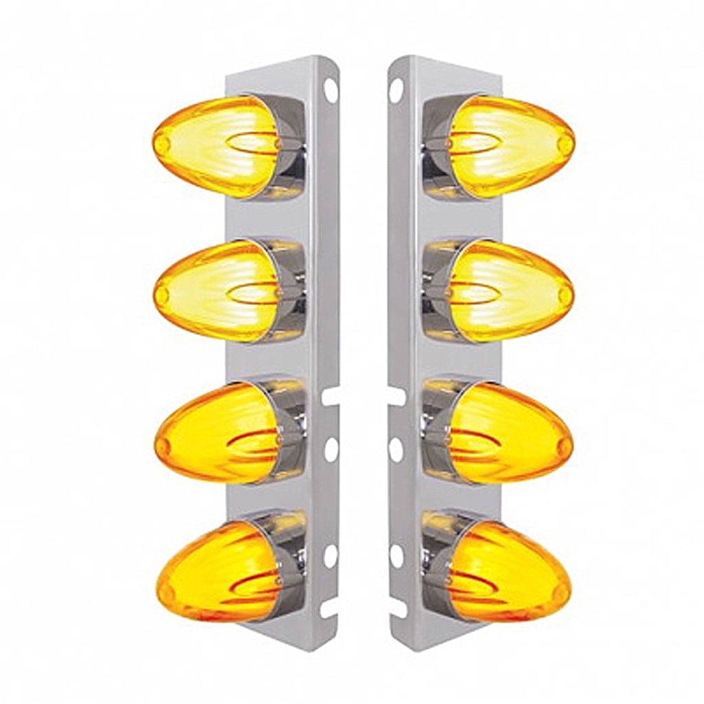 Stainless Steel Front Air Cleaner Bracket With 8 X 9 Amber LED Dual Function Watermelon GloLight for Peterbilt - Amber LEDs (Amber or Clear Lens)