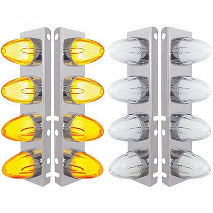 Stainless Steel Front Air Cleaner Bracket With 8 X 9 Amber LED Dual Function Watermelon GloLight for Peterbilt - Amber LEDs (Amber or Clear Lens)