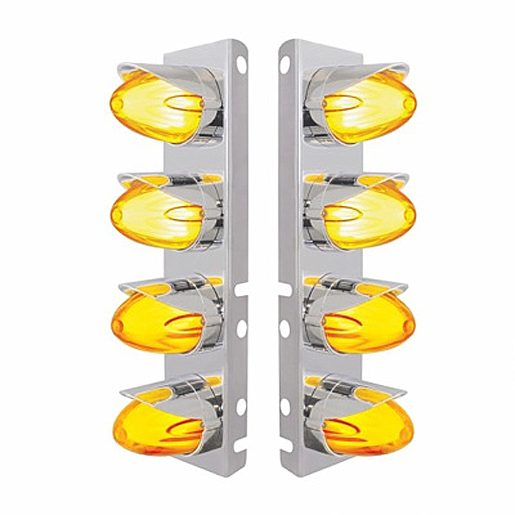 Stainless Steel Front Air Cleaner Bracket With 8 X 9 Hi/Lo Watermelon GloLight & Visors For Peterbilt - Amber LEDs (Amber or Clear Lens)