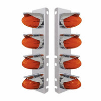 Stainless Steel Front Air Cleaner Bracket With 8 X 9 Hi/Lo Watermelon GloLight & Visors For Peterbilt - Amber LEDs (Amber or Clear Lens)