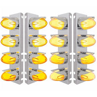 Stainless Steel Front Air Cleaner Bracket With 8 X 9 Hi/Lo Watermelon GloLight & Visors For Peterbilt - Amber LEDs (Amber or Clear Lens)