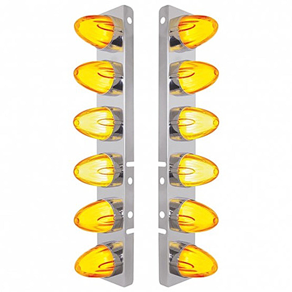 Stainless Steel Front Air Cleaner Bracket w/ 12 X 9 Hi/Lo LED GloLight Watermelon Grakon Lights For Peterbilt - Amber LEDs (Amber or Clear Lens)