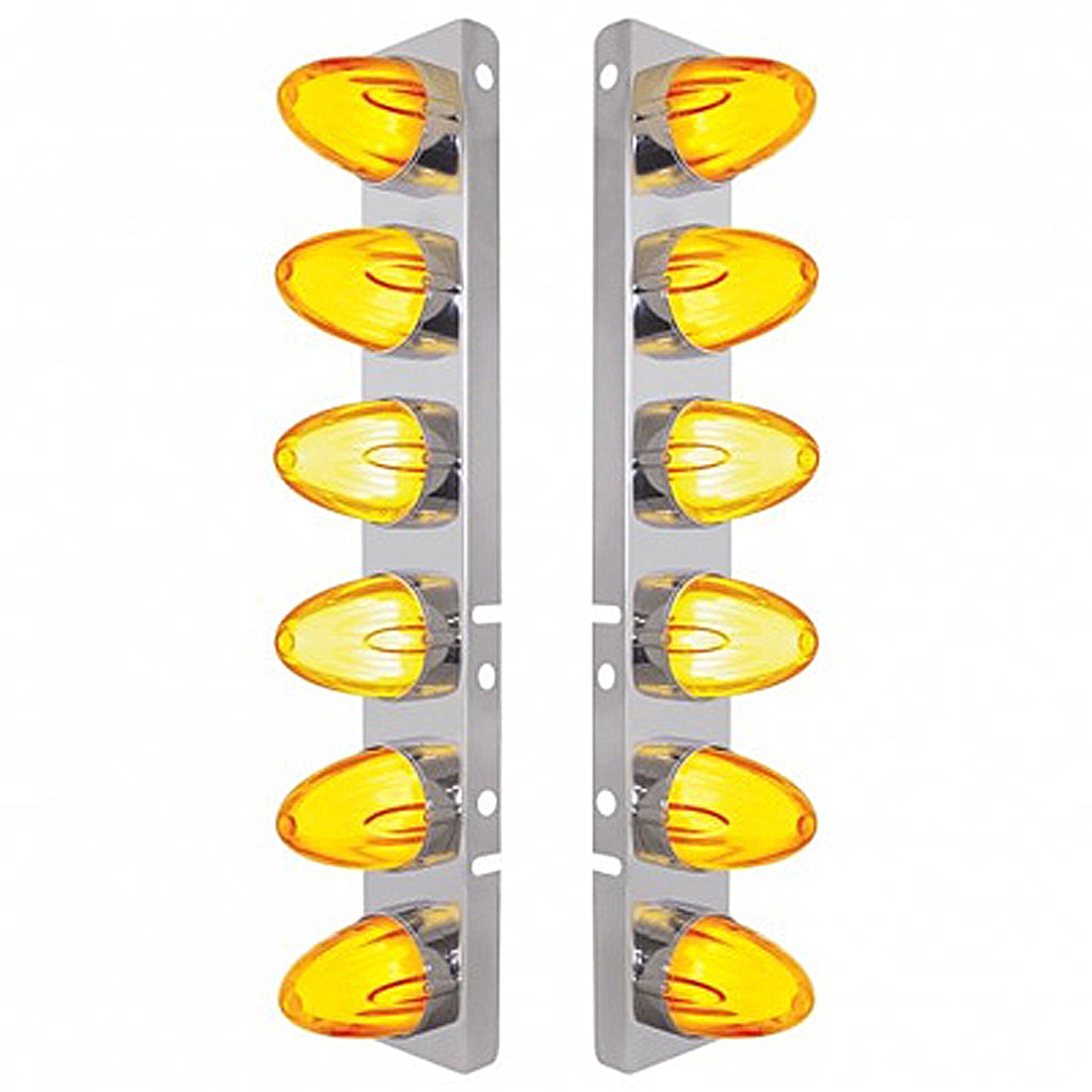 Stainless Steel Front Air Cleaner Bracket w/ 12 X 9 Hi/Lo LED GloLight Watermelon Grakon Lights For Peterbilt - Amber LEDs (Amber or Clear Lens)