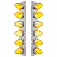 Stainless Steel Front Air Cleaner Bracket w/ 12 X 9 Hi/Lo LED GloLight Watermelon Grakon Lights For Peterbilt - Amber LEDs (Amber or Clear Lens)
