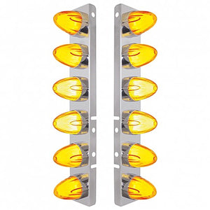 Stainless Steel Front Air Cleaner Bracket w/ 12 X 9 Hi/Lo LED GloLight Watermelon Grakon Lights For Peterbilt - Amber LEDs (Amber or Clear Lens)