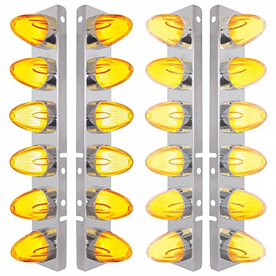 Stainless Steel Front Air Cleaner Bracket w/ 12 X 9 Hi/Lo LED GloLight Watermelon Grakon Lights For Peterbilt - Amber LEDs (Amber or Clear Lens)