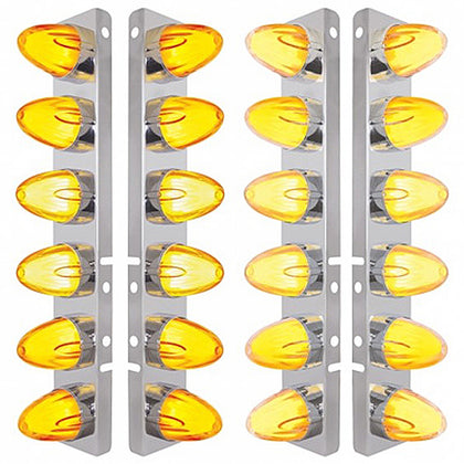Stainless Steel Front Air Cleaner Bracket w/ 12 X 9 Hi/Lo LED GloLight Watermelon Grakon Lights For Peterbilt - Amber LEDs (Amber or Clear Lens)