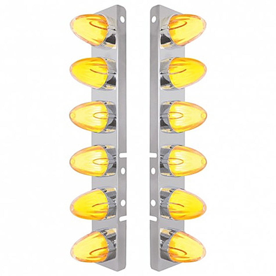 Stainless Steel Front Air Cleaner Bracket w/ 12 X 9 Hi/Lo LED GloLight Watermelon Grakon Lights For Peterbilt - Amber LEDs (Amber or Clear Lens)