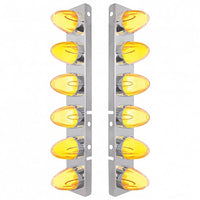 Stainless Steel Front Air Cleaner Bracket w/ 12 X 9 Hi/Lo LED GloLight Watermelon Grakon Lights For Peterbilt - Amber LEDs (Amber or Clear Lens)