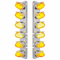 Stainless Steel Front Air Cleaner Bracket w/ 12 X 9 Hi/Lo LED GloLight Watermelon Grakon Light & Visor For Peterbilt - Amber LEDs (Amber or Clear Lens)
