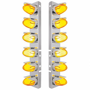 Stainless Steel Front Air Cleaner Bracket w/ 12 X 9 Hi/Lo LED GloLight Watermelon Grakon Light & Visor For Peterbilt - Amber LEDs (Amber or Clear Lens)