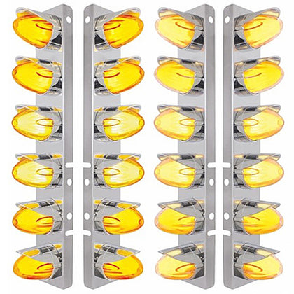 Stainless Steel Front Air Cleaner Bracket w/ 12 X 9 Hi/Lo LED GloLight Watermelon Grakon Light & Visor For Peterbilt - Amber LEDs (Amber or Clear Lens)