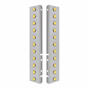 Stainless Steel Front Air Cleaner Bracket With 22 or 26 X 3 Hi/Lo LED 3/4" Mini Crystal Lights w/ Bezels for Peterbilt - Amber LEDs (Amber Lens)