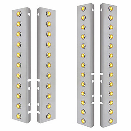 Stainless Steel Front Air Cleaner Bracket With 22 or 26 X 3 Hi/Lo LED 3/4" Mini Crystal Lights w/ Bezels for Peterbilt - Amber LEDs (Amber Lens)