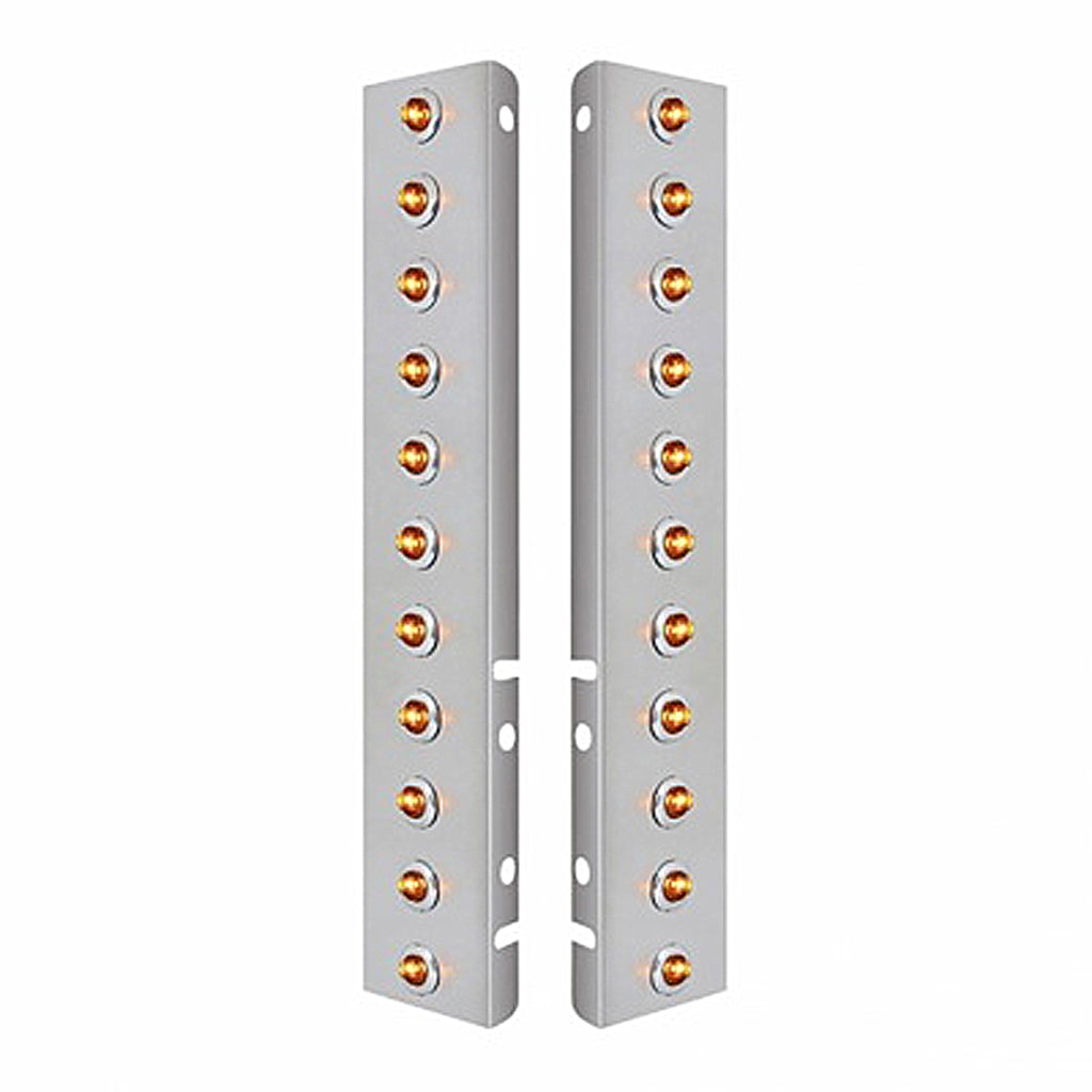 Stainless Steel Front Air Cleaner Bracket With 22 X 2 LEDs 3/4" Mini Lights w Bezels For Peterbilt - Amber LEDs (Amber or Clear Lens)