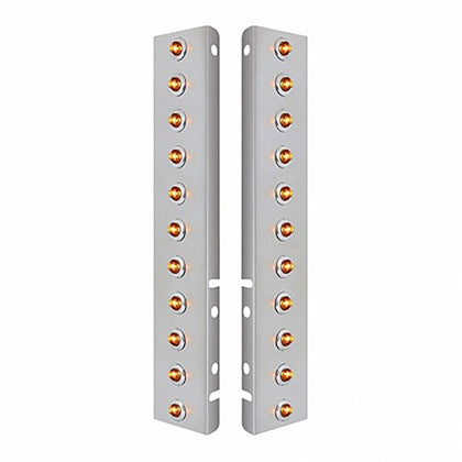 Stainless Steel Front Air Cleaner Bracket With 22 X 2 LEDs 3/4" Mini Lights w Bezels For Peterbilt - Amber LEDs (Amber or Clear Lens)
