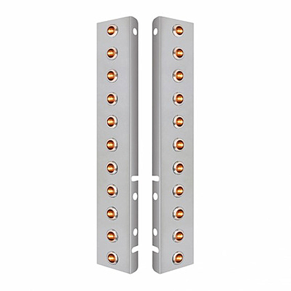 Stainless Steel Front Air Cleaner Bracket w/ 22 X 3 LED Dual Function 3/4" Mini Lights w Stainless Bezels for Peterbilt - Amber LEDs (Amber or Clear Lens)