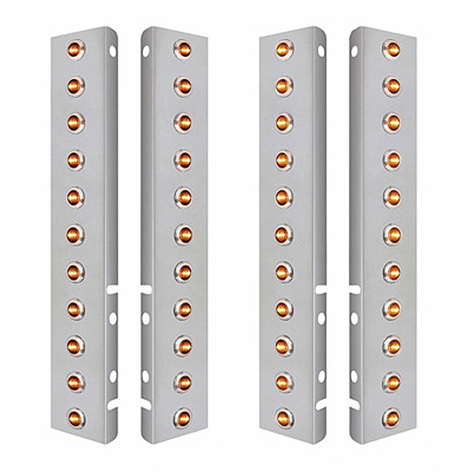 Stainless Steel Front Air Cleaner Bracket w/ 22 X 3 LED Dual Function 3/4" Mini Lights w Stainless Bezels for Peterbilt - Amber LEDs (Amber or Clear Lens)