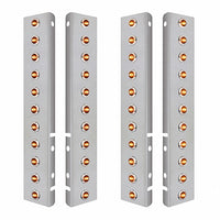 Stainless Steel Front Air Cleaner Bracket w/ 22 X 3 LED Dual Function 3/4" Mini Lights w Stainless Bezels for Peterbilt - Amber LEDs (Amber or Clear Lens)