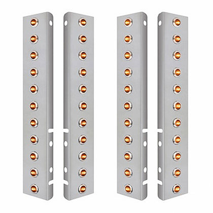 Stainless Steel Front Air Cleaner Bracket w/ 22 X 3 LED Dual Function 3/4" Mini Lights w Stainless Bezels for Peterbilt - Amber LEDs (Amber or Clear Lens)