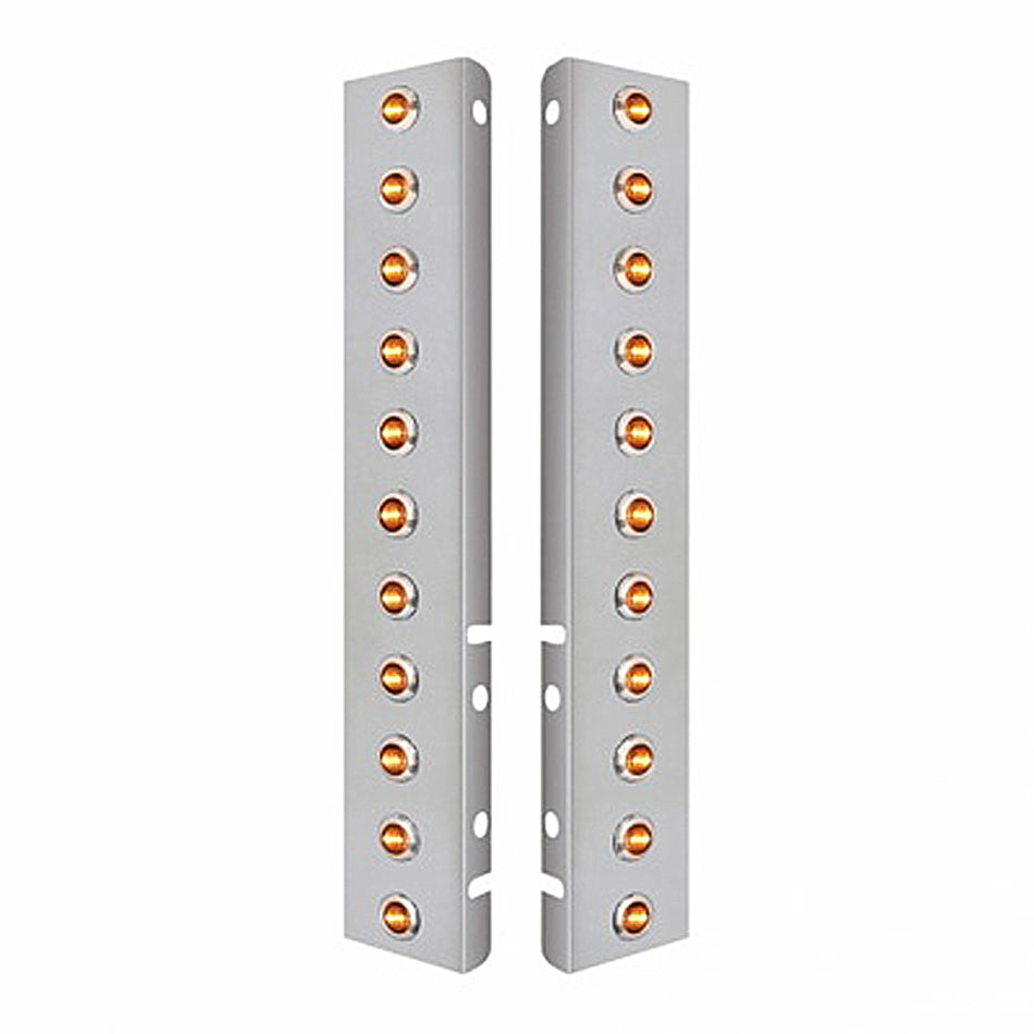 Stainless Steel Front Air Cleaner Bracket w/ 22 X 3 LED Dual Function 3/4" Mini Lights w Stainless Bezels for Peterbilt - Amber LEDs (Amber or Clear Lens)
