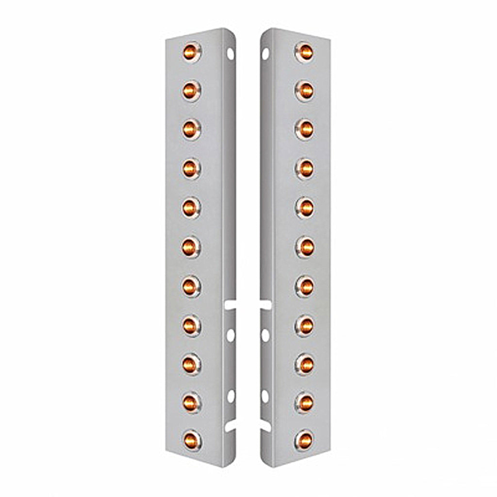Stainless Steel Front Air Cleaner Bracket w/ 22 X 3 Amber LED 3/4" Mini Lights & Bezels For Peterbilt - Amber LEDs (Amber or Clear Lens)