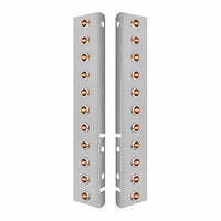 Stainless Steel Front Air Cleaner Bracket w/ 22 X 3 Amber LED 3/4" Mini Lights & Bezels For Peterbilt - Amber LEDs (Amber or Clear Lens)