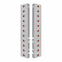 Stainless Steel Front Air Cleaner Bracket w/ 22 X 3 Amber LED 3/4" Mini Lights & Bezels For Peterbilt - Amber LEDs (Amber or Clear Lens)