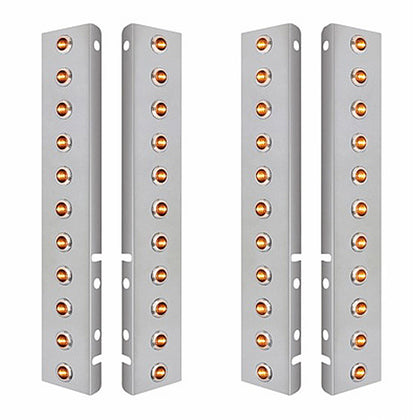 Stainless Steel Front Air Cleaner Bracket w/ 22 X 3 Amber LED 3/4" Mini Lights & Bezels For Peterbilt - Amber LEDs (Amber or Clear Lens)