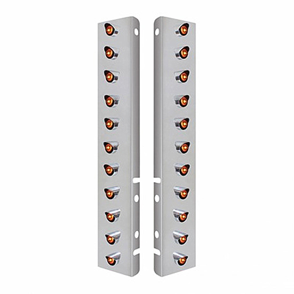 Stainless Steel Front Air Cleaner Bracket With 22 X 3 LED 3/4" Mini Lights & Visors For Peterbilt - Amber LEDs (Amber or Clear Lens)