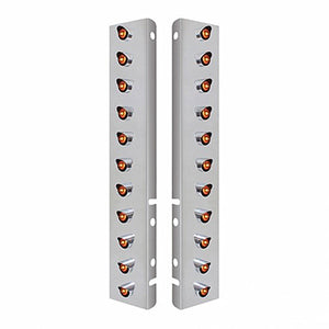 Stainless Steel Front Air Cleaner Bracket With 22 X 3 LED 3/4" Mini Lights & Visors For Peterbilt - Amber LEDs (Amber or Clear Lens)