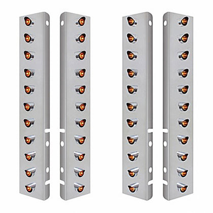 Stainless Steel Front Air Cleaner Bracket With 22 X 3 LED 3/4" Mini Lights & Visors For Peterbilt - Amber LEDs (Amber or Clear Lens)
