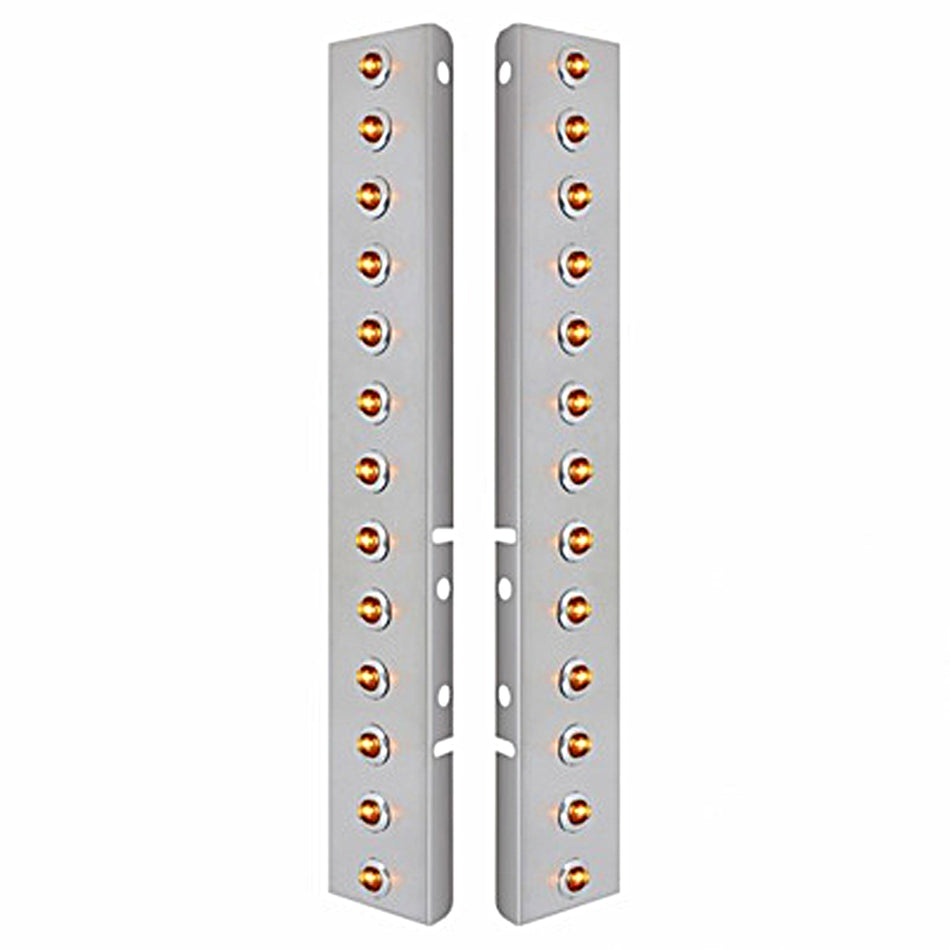 Stainless Steel Front Air Cleaner Bracket w/ 26 X 2 LED 3/4" Mini Lights & Bezels For Peterbilt - Amber LEDs (Amber or Clear Lens)