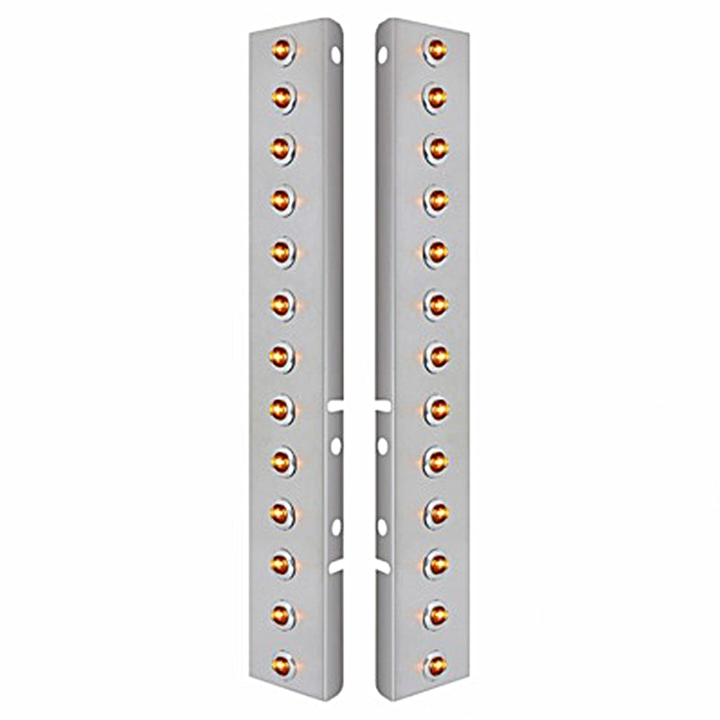 Stainless Steel Front Air Cleaner Bracket w/ 26 X 2 LED 3/4" Mini Lights & Bezels For Peterbilt - Amber LEDs (Amber or Clear Lens)
