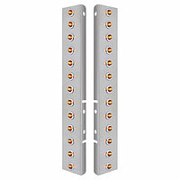 Stainless Steel Front Air Cleaner Bracket w/ 26 X 2 LED 3/4" Mini Lights & Bezels For Peterbilt - Amber LEDs (Amber or Clear Lens)