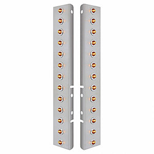 Stainless Steel Front Air Cleaner Bracket w/ 26 X 2 LED 3/4" Mini Lights & Bezels For Peterbilt - Amber LEDs (Amber or Clear Lens)