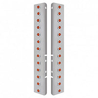 Stainless Steel Front Air Cleaner Bracket w/ 26 X 2 LED 3/4" Mini Lights & Bezels For Peterbilt - Amber LEDs (Amber or Clear Lens)