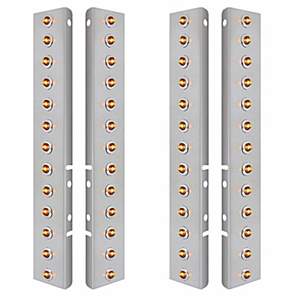 Stainless Steel Front Air Cleaner Bracket w/ 26 X 2 LED 3/4" Mini Lights & Bezels For Peterbilt - Amber LEDs (Amber or Clear Lens)