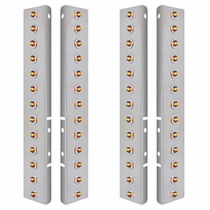 Stainless Steel Front Air Cleaner Bracket w/ 26 X 2 LED 3/4" Mini Lights & Bezels For Peterbilt - Amber LEDs (Amber or Clear Lens)