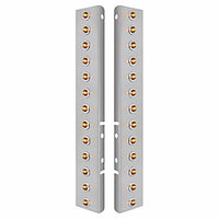 Stainless Steel Front Air Cleaner Bracket w/ 26 X 2 LED 3/4" Mini Lights & Bezels For Peterbilt - Amber LEDs (Amber or Clear Lens)