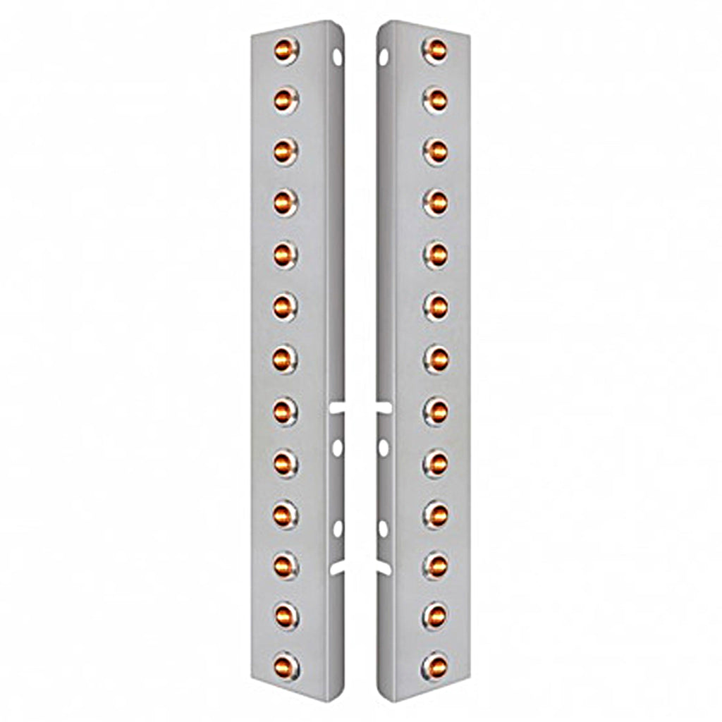 Stainless Steel Front Air Cleaner Bracket w/ 26 X 3 LED Dual Function 3/4" Mini Lights & Bezels For Peterbilt - Amber LEDs (Amber or Clear Lens)