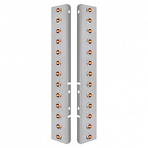 Stainless Steel Front Air Cleaner Bracket w/ 26 X 3 LED Dual Function 3/4" Mini Lights & Bezels For Peterbilt - Amber LEDs (Amber or Clear Lens)