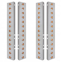 Stainless Steel Front Air Cleaner Bracket w/ 26 X 3 LED Dual Function 3/4" Mini Lights & Bezels For Peterbilt - Amber LEDs (Amber or Clear Lens)